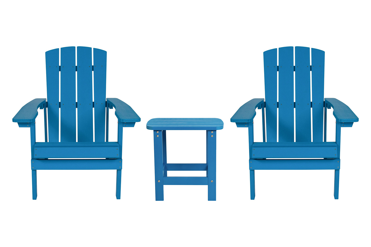 BLNK Charlestown Commercial All-Weather Poly Resin Wood Adirondack Chairs with Side Table 2 Pack - Blue