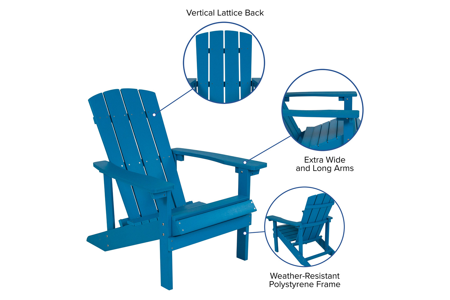 BLNK Charlestown Commercial All-Weather Poly Resin Wood Adirondack Chairs with Side Table 2 Pack - Blue