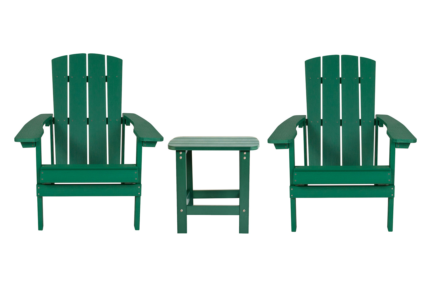 BLNK Charlestown Commercial All-Weather Poly Resin Wood Adirondack Chairs with Side Table 2 Pack - Green