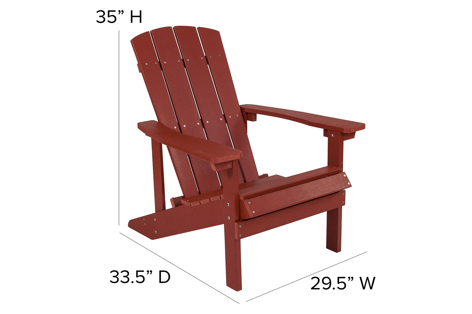 BLNK Charlestown Commercial All-Weather Poly Resin Wood Adirondack Chairs with Side Table 2 Pack - Red