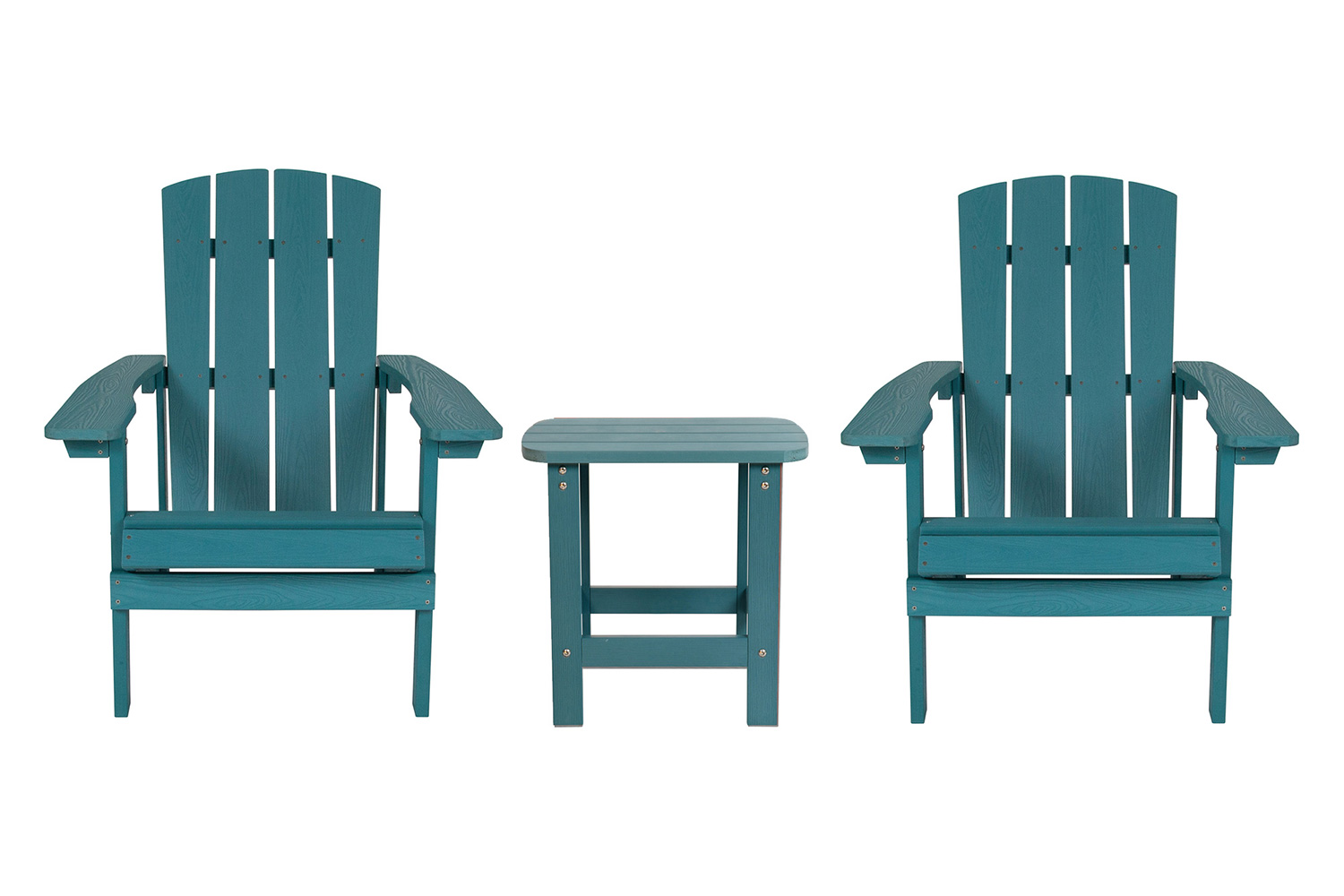 BLNK Charlestown Commercial All-Weather Poly Resin Wood Adirondack Chairs with Side Table 2 Pack - Sea Foam