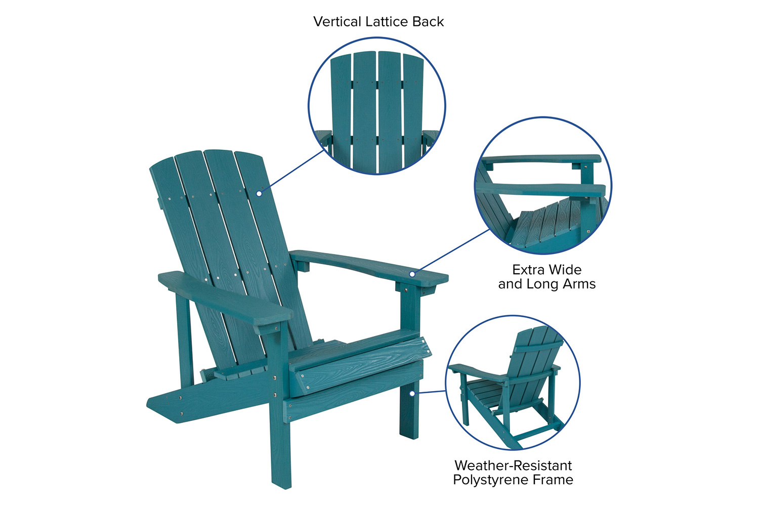 BLNK Charlestown Commercial All-Weather Poly Resin Wood Adirondack Chairs with Side Table 2 Pack - Sea Foam