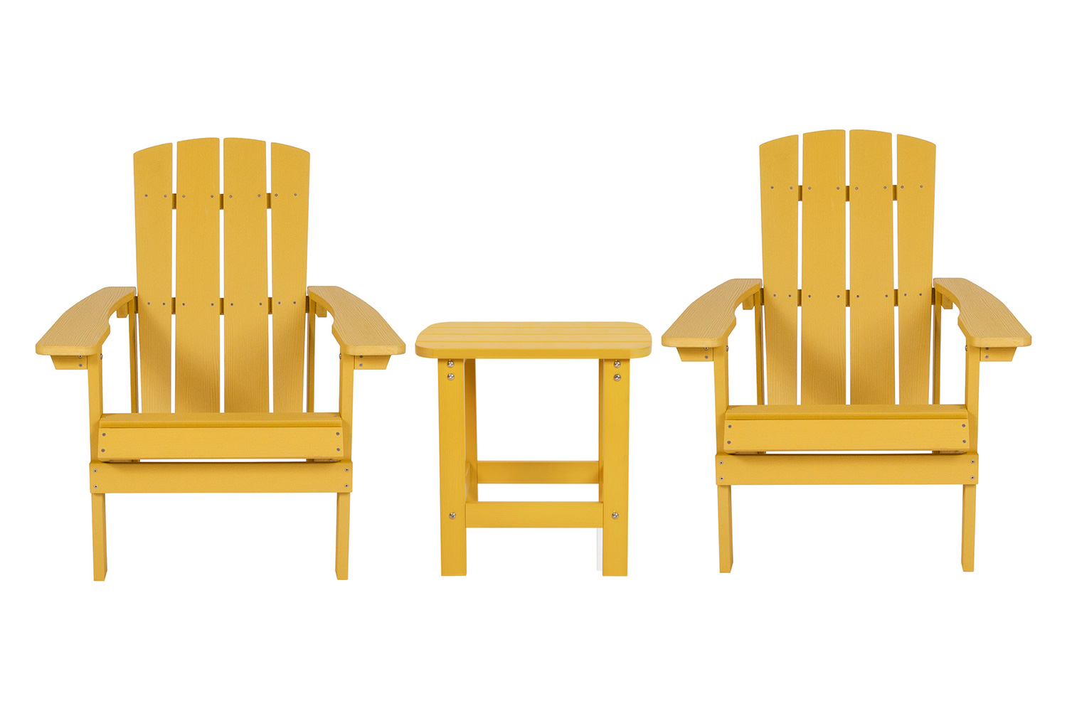 BLNK Charlestown Commercial All-Weather Poly Resin Wood Adirondack Chairs with Side Table 2 Pack - Yellow