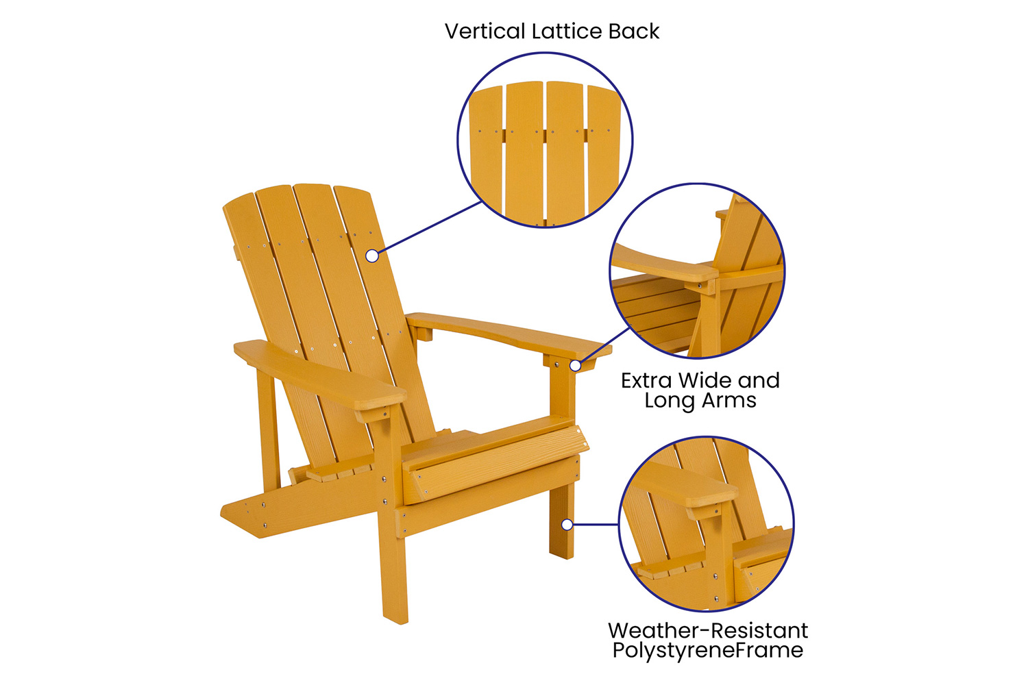 BLNK Charlestown Commercial All-Weather Poly Resin Wood Adirondack Chairs with Side Table 2 Pack - Yellow