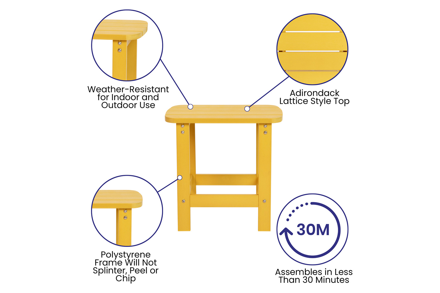 BLNK Charlestown Commercial All-Weather Poly Resin Wood Adirondack Chairs with Side Table 2 Pack - Yellow