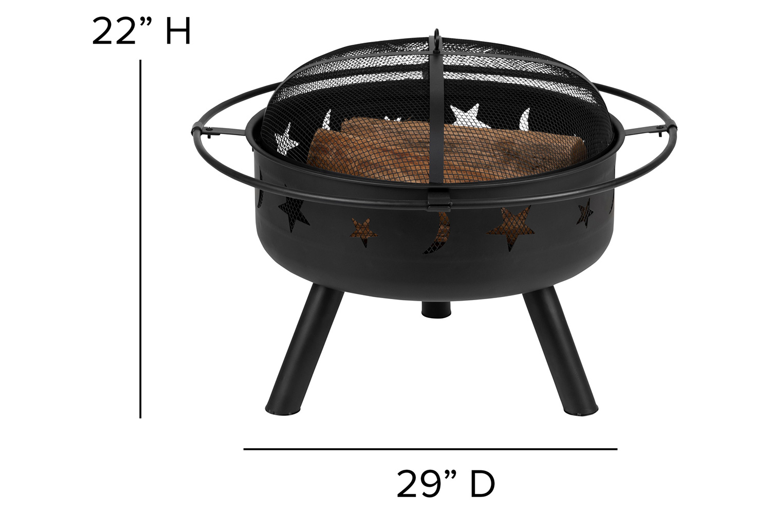 BLNK Charlestown Commercial Poly Resin Wood Adirondack Chair Set with Star and Moon Firepit with Mesh Cover 3 Piece - Green