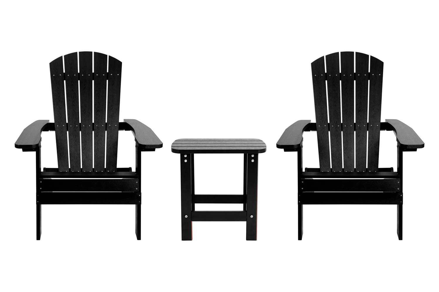 BLNK Charlestown Commercial All-Weather Poly Resin Wood Folding Adirondack Chairs with Side Table 2 Pack - Black