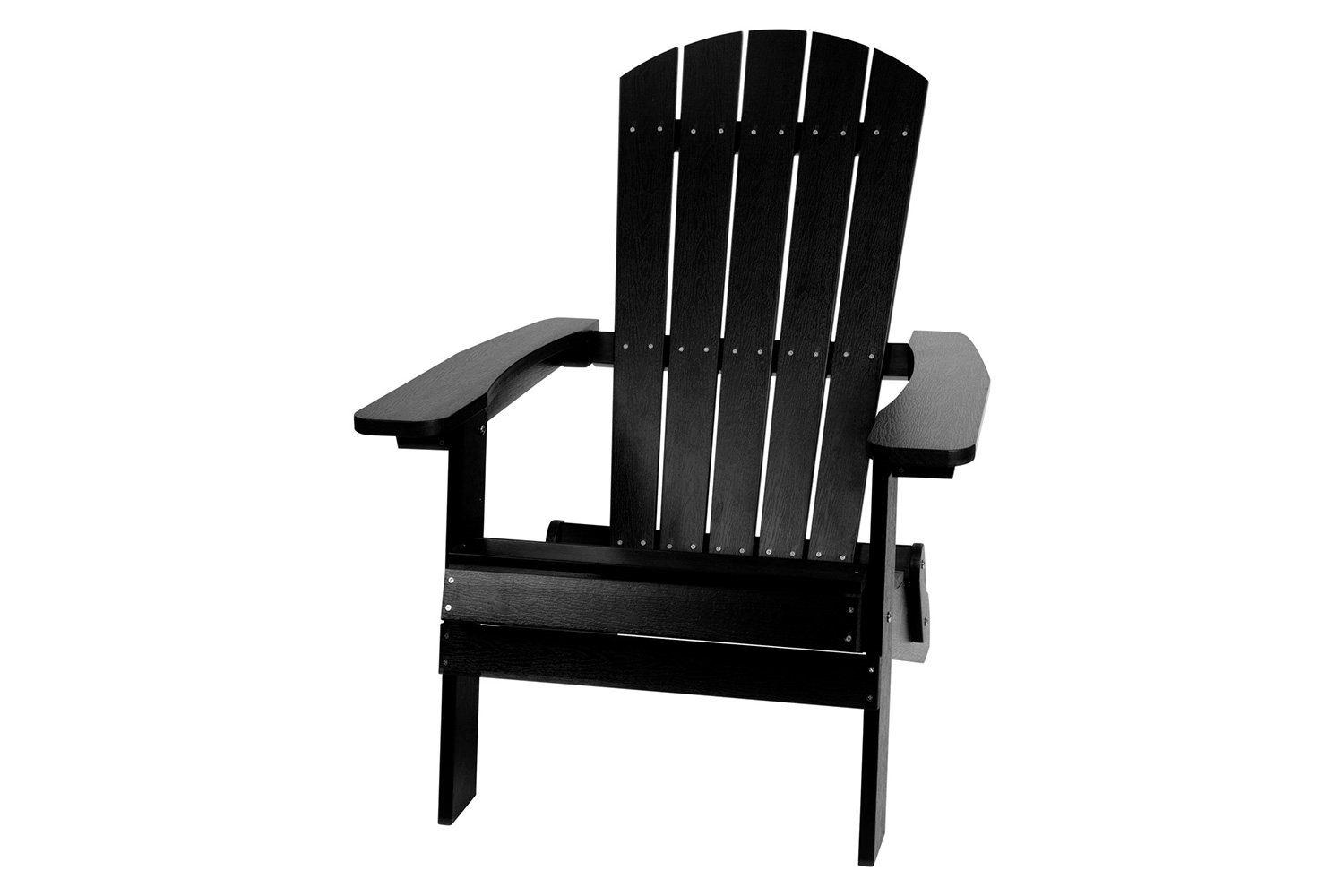 BLNK Charlestown Commercial All-Weather Poly Resin Wood Folding Adirondack Chairs with Side Table 2 Pack - Black