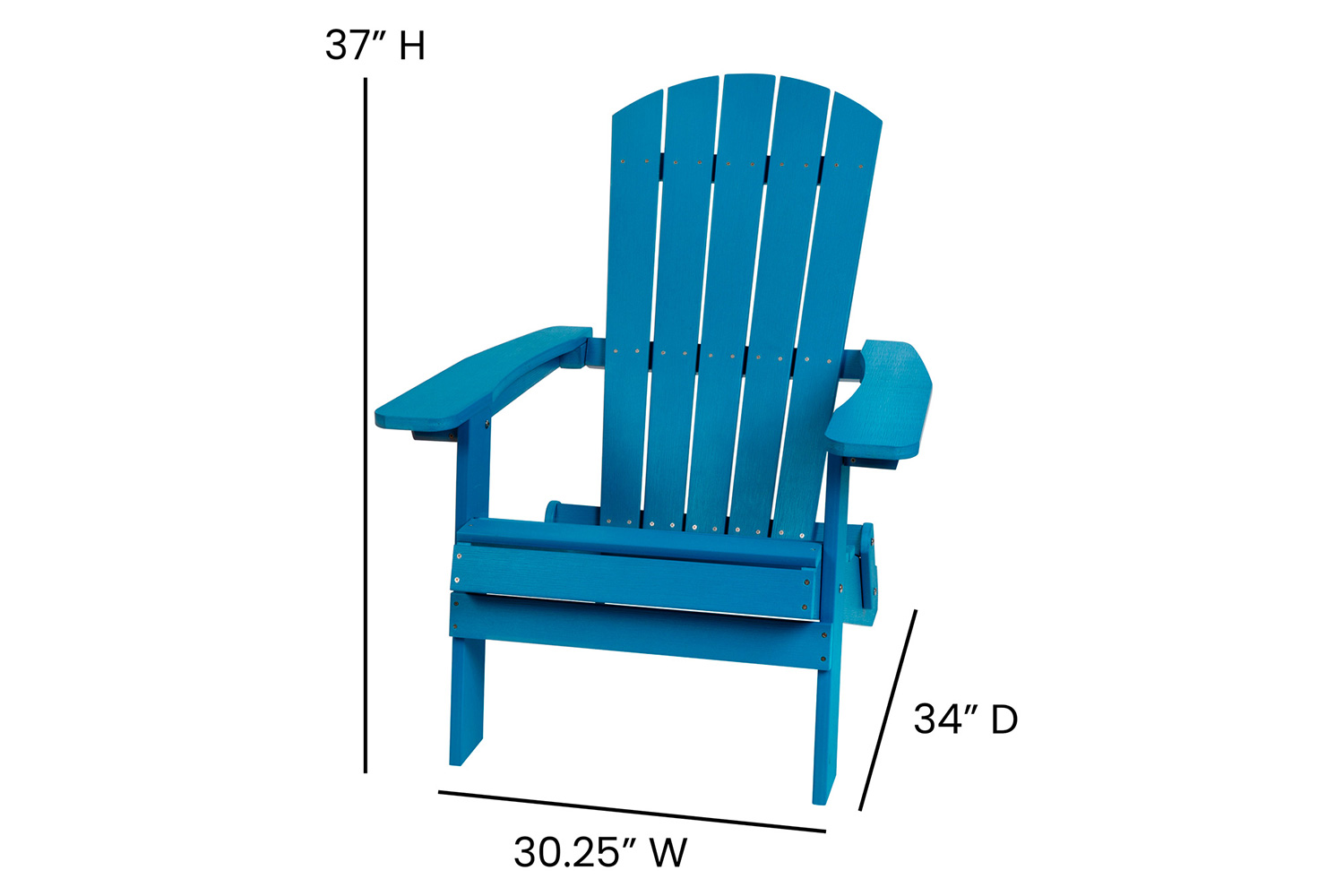 BLNK Charlestown Commercial All-Weather Poly Resin Wood Folding Adirondack Chairs with Side Table 2 Pack - Blue