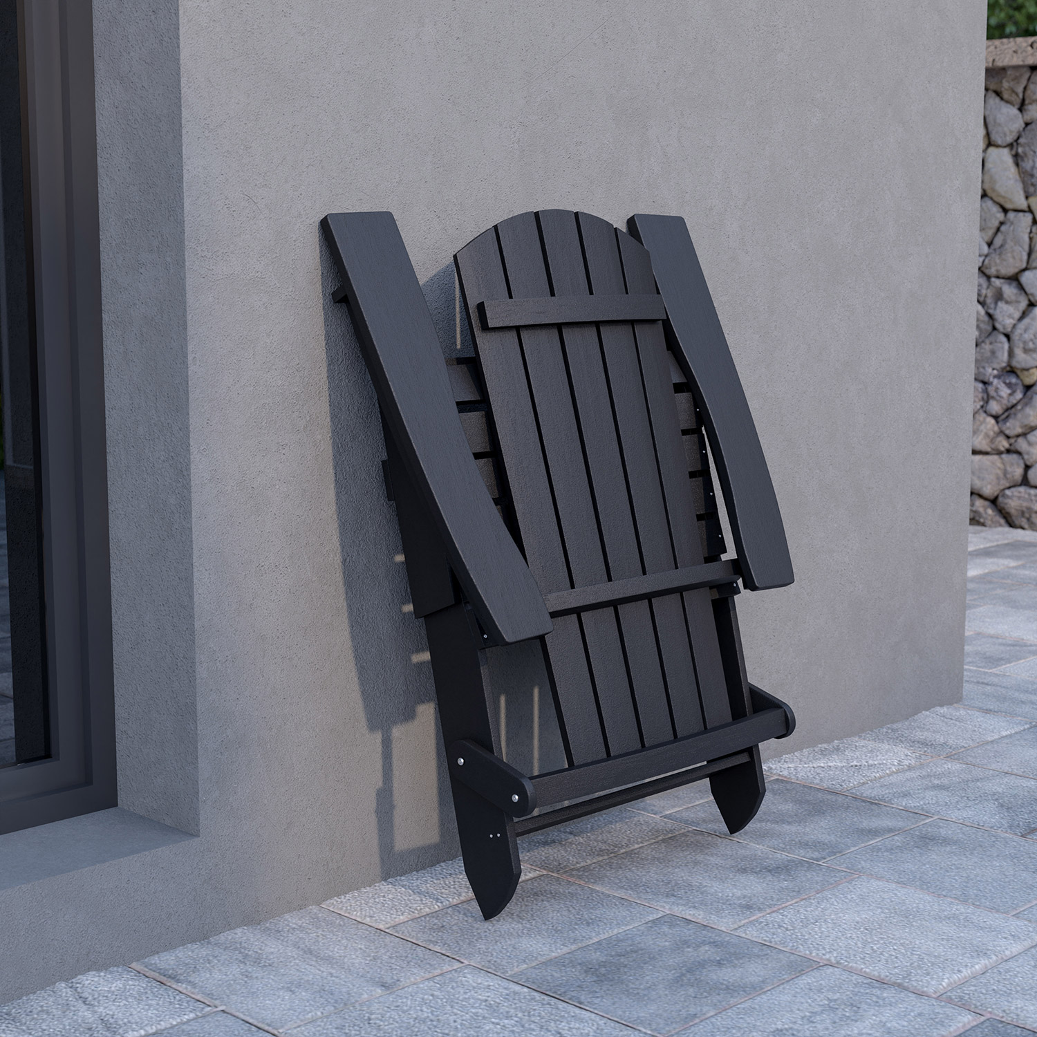 BLNK™ Charlestown Commercial All-Weather Poly Resin Wood Folding Adirondack Chair - Black