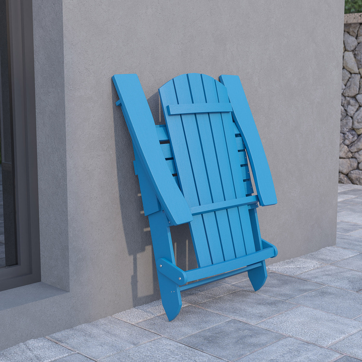 BLNK Charlestown Commercial All-Weather Poly Resin Wood Folding Adirondack Chair - Blue