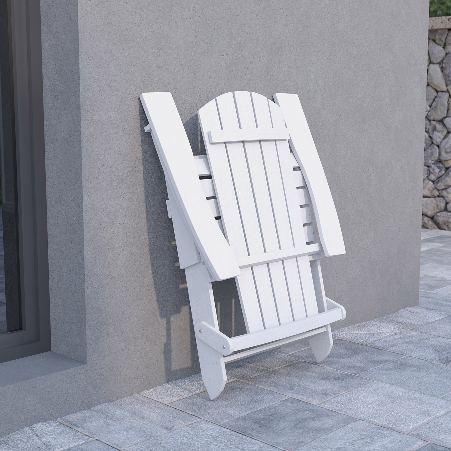 BLNK Charlestown Commercial All-Weather Poly Resin Wood Folding Adirondack Chair - White