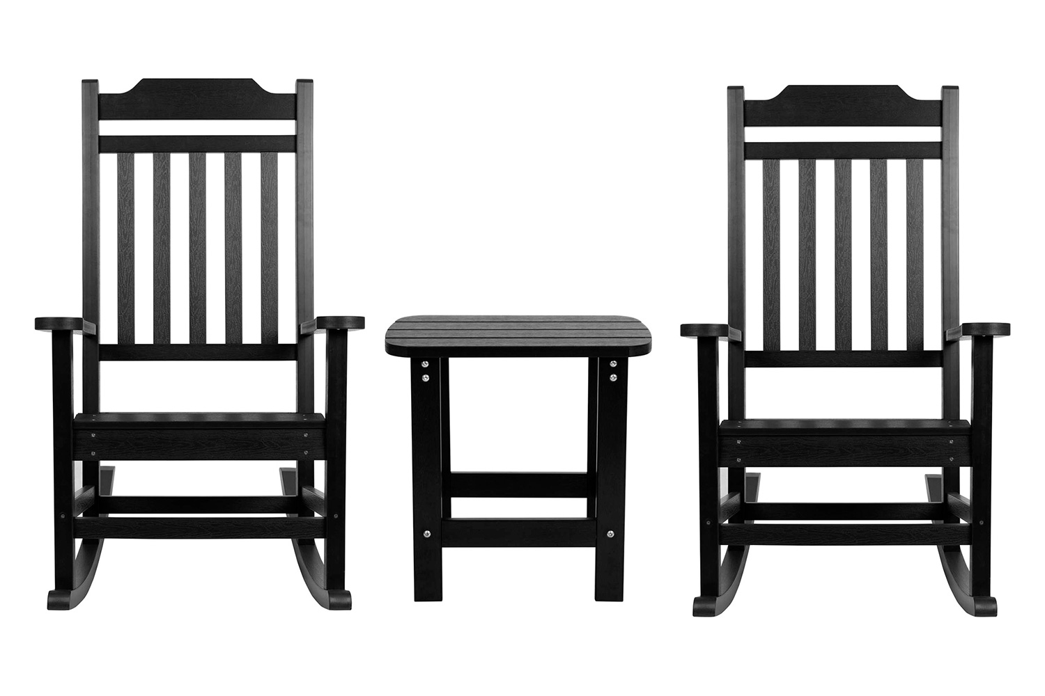 BLNK Winston All-Weather Poly Resin Rocking Chairs with Accent Side Table Set of 2 - Black