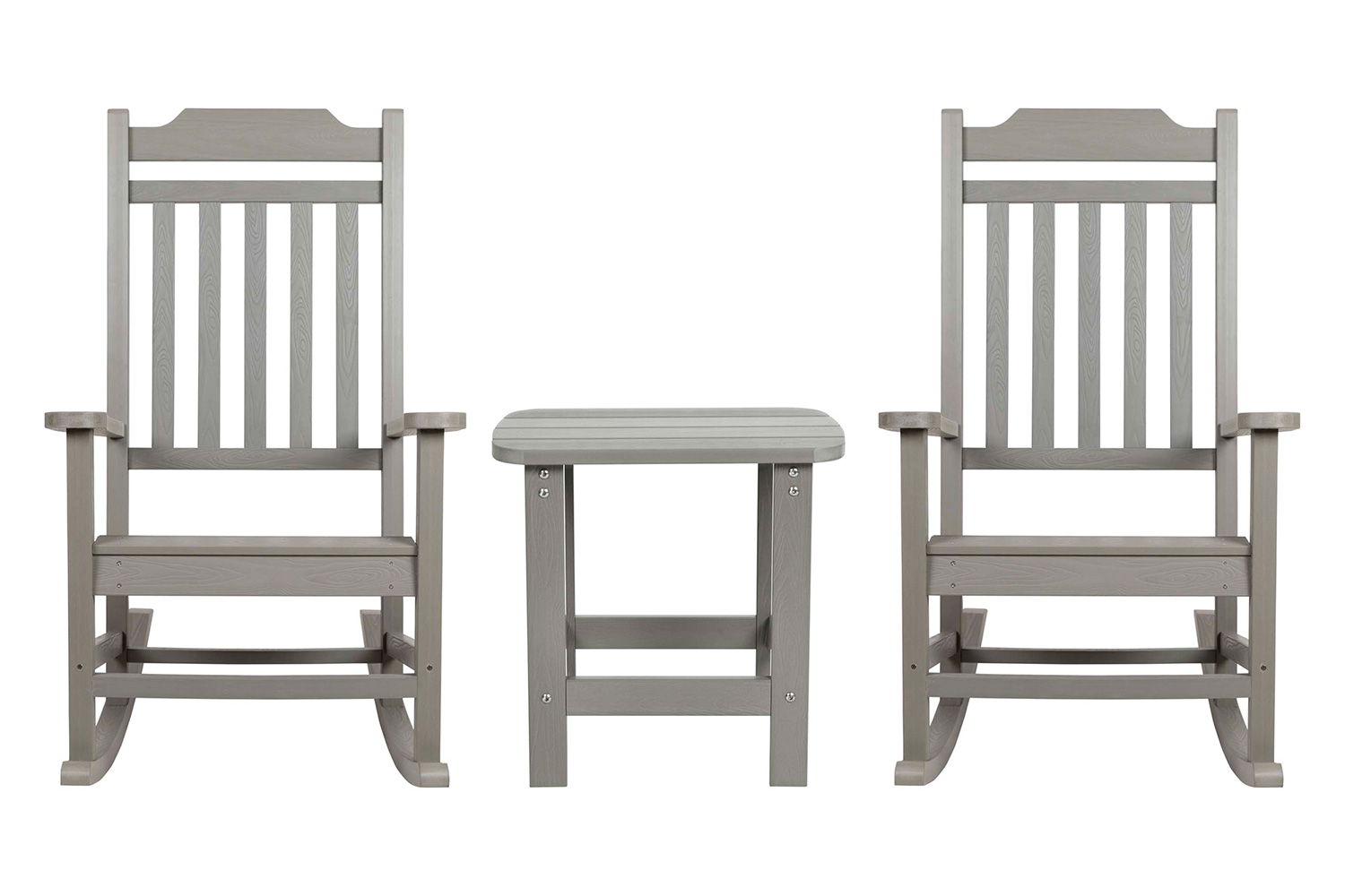 BLNK Winston All-Weather Poly Resin Rocking Chairs with Accent Side Table Set of 2 - Gray