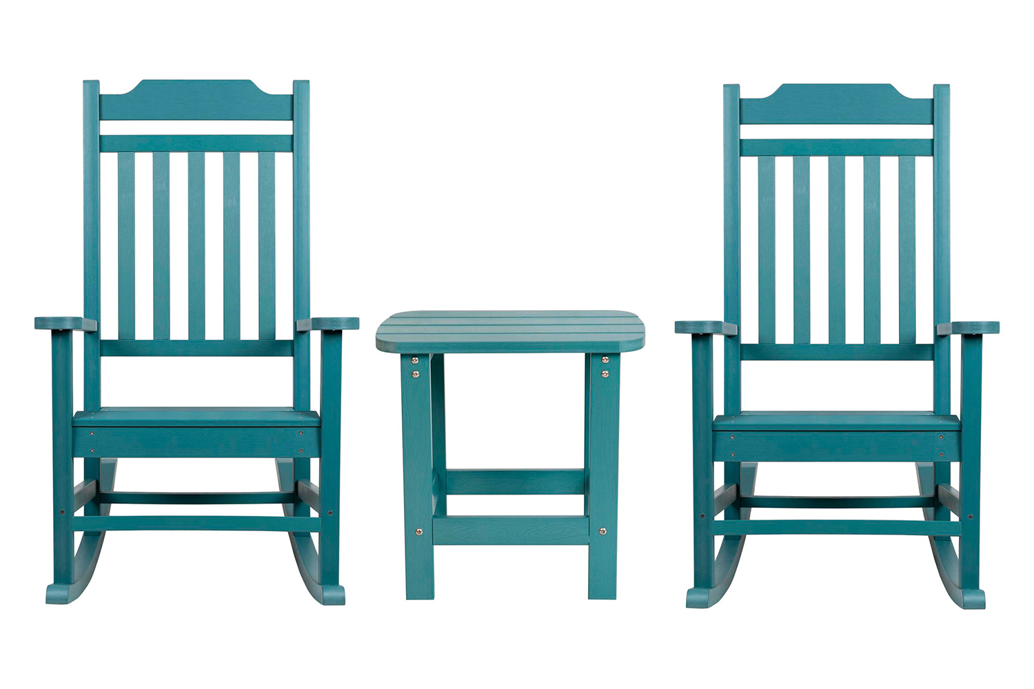 BLNK Winston All-Weather Poly Resin Rocking Chairs with Accent Side Table Set of 2 - Teal