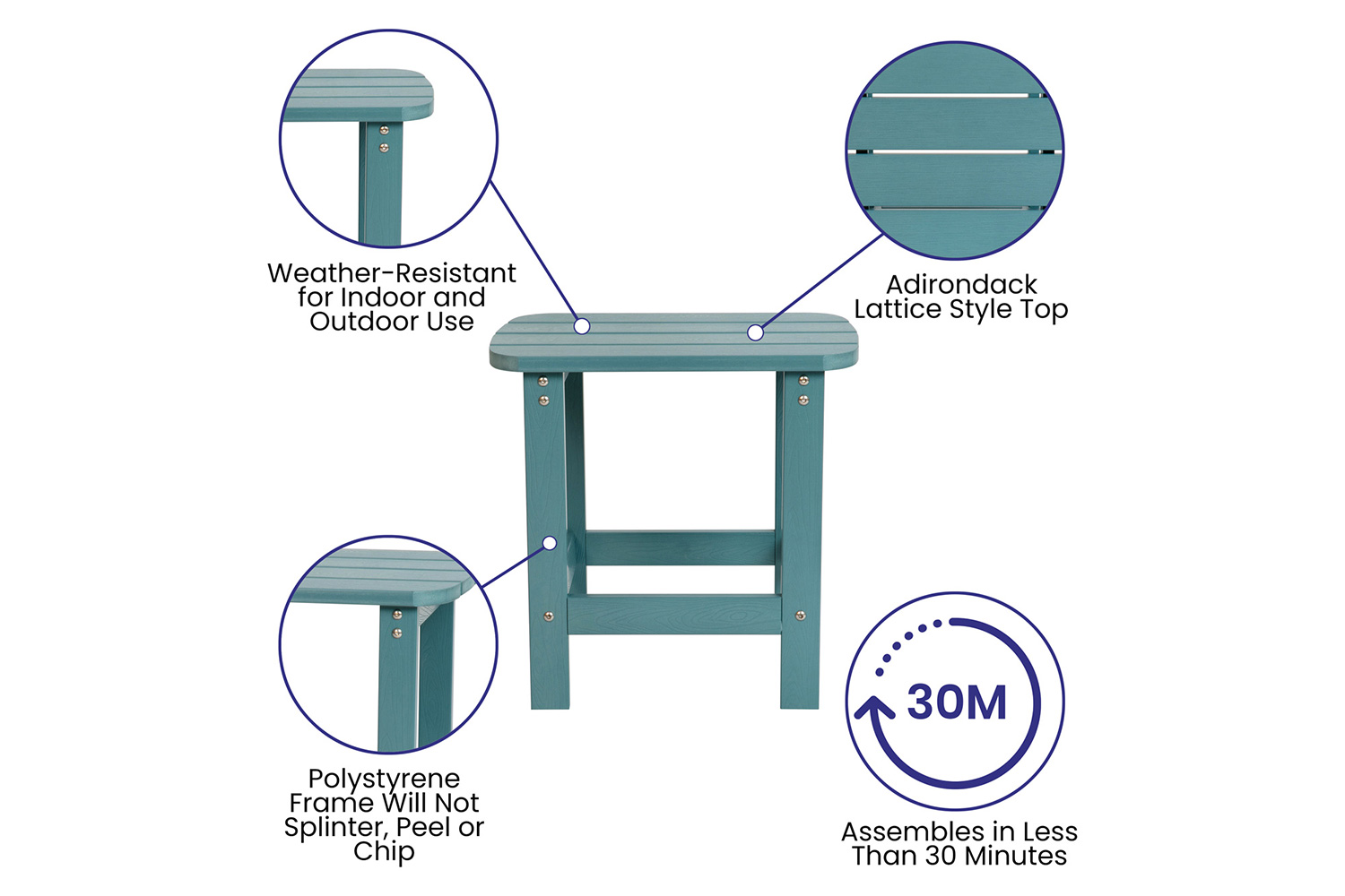 BLNK Winston All-Weather Poly Resin Rocking Chairs with Accent Side Table Set of 2 - Teal