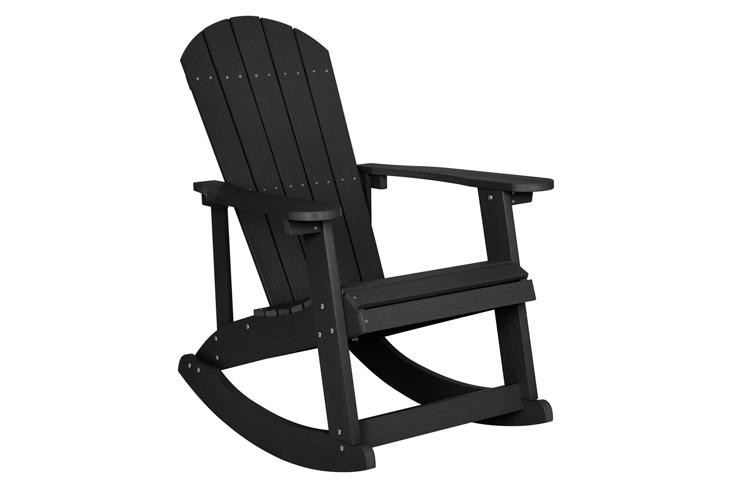 BLNK Savannah Commercial Poly Resin Wood All-Weather Adirondack Rocking Chairs with Side Table Set of 2 - Black