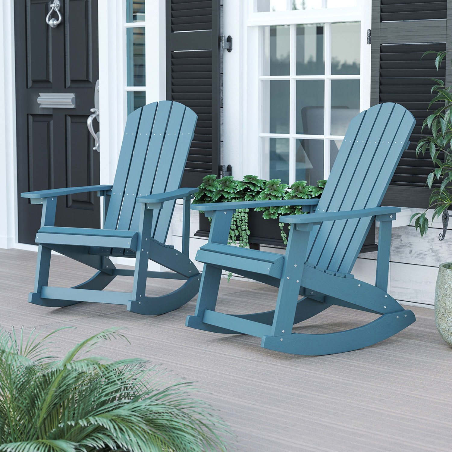 BLNK Savannah Commercial Poly Resin Wood All-Weather Adirondack Rocking Chair with Rust Resistant Stainless Steel Hardware Set of 2