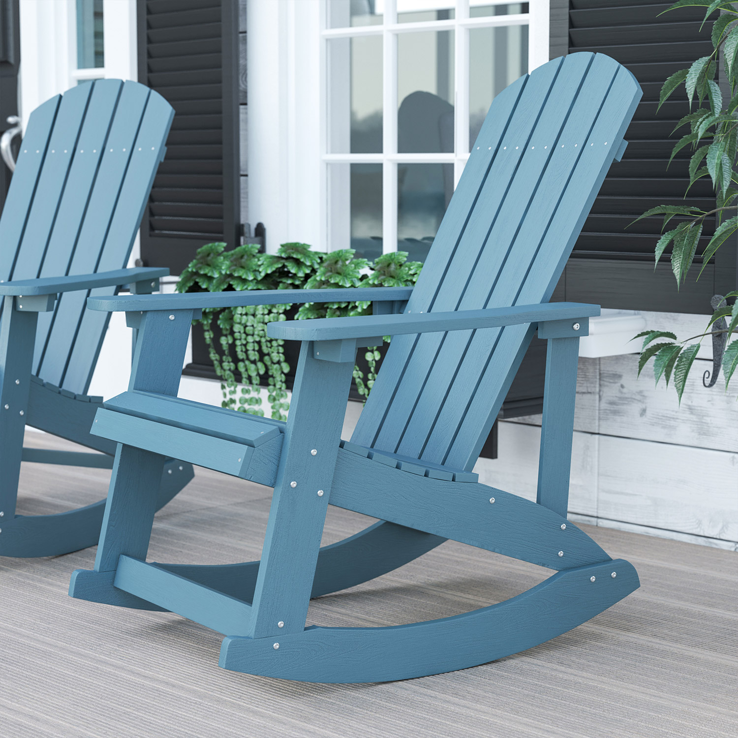 BLNK Savannah Commercial Poly Resin Wood All-Weather Adirondack Rocking Chair with Rust Resistant Stainless Steel Hardware