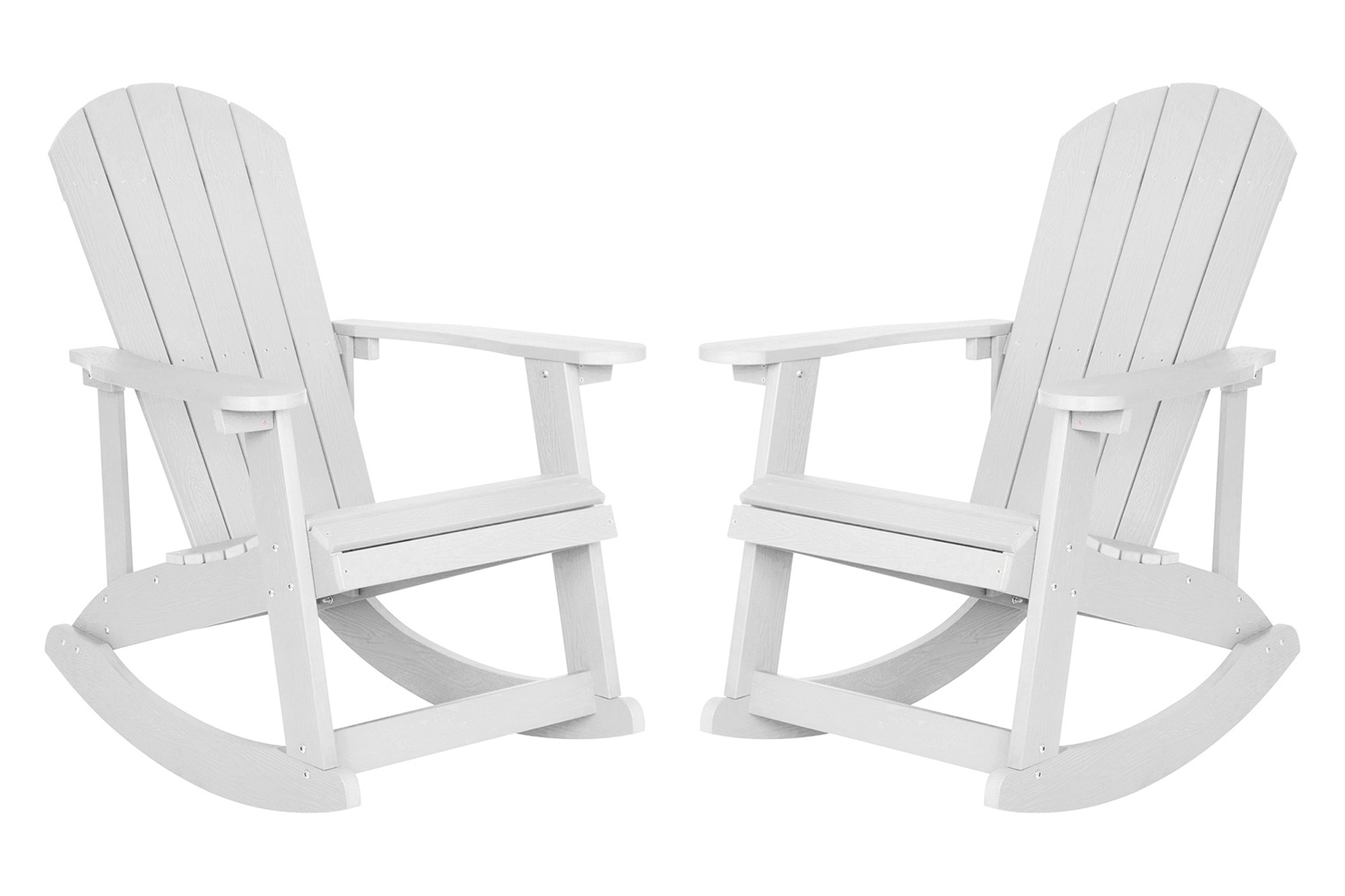 BLNK Savannah Commercial Poly Resin Wood All-Weather Adirondack Rocking Chair with Rust Resistant Stainless Steel Hardware Set of 2 - White