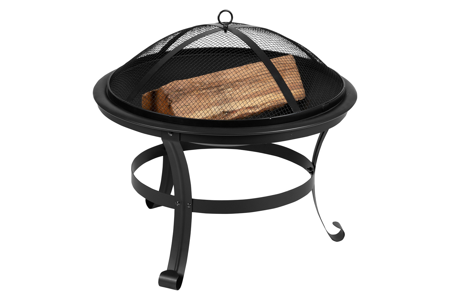 BLNK Savannah Commercial Poly Resin Wood All-Weather Adirondack Rocking Chairs with 22" Round Wood Burning Firepit Set of 2 - Black