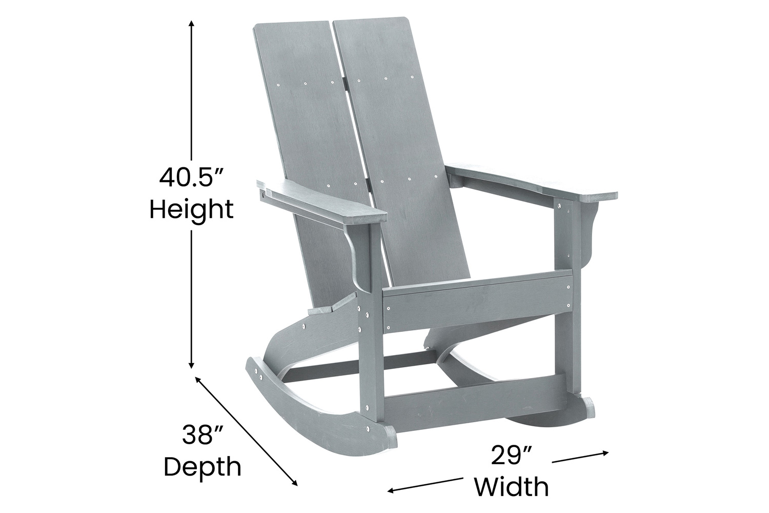 BLNK Finn Commercial All-Weather Poly Resin 2-Slat Rocking Adirondack Chairs with Matching Side Table Set of 2 - Gray