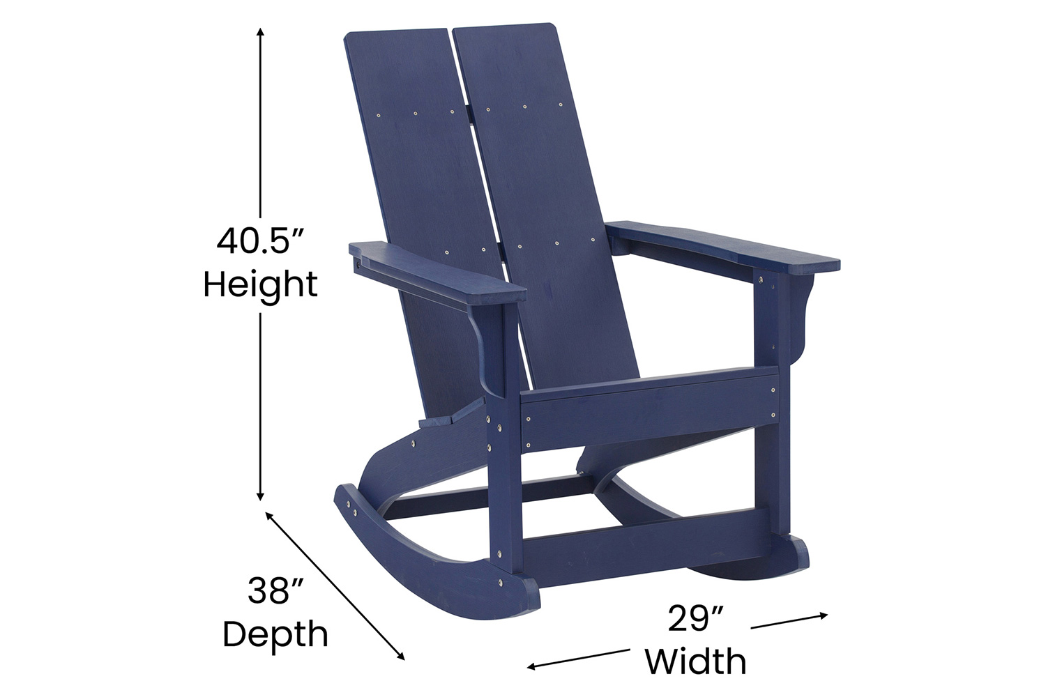 BLNK Finn Commercial All-Weather Poly Resin 2-Slat Rocking Adirondack Chairs with Matching Side Table Set of 2 - Navy