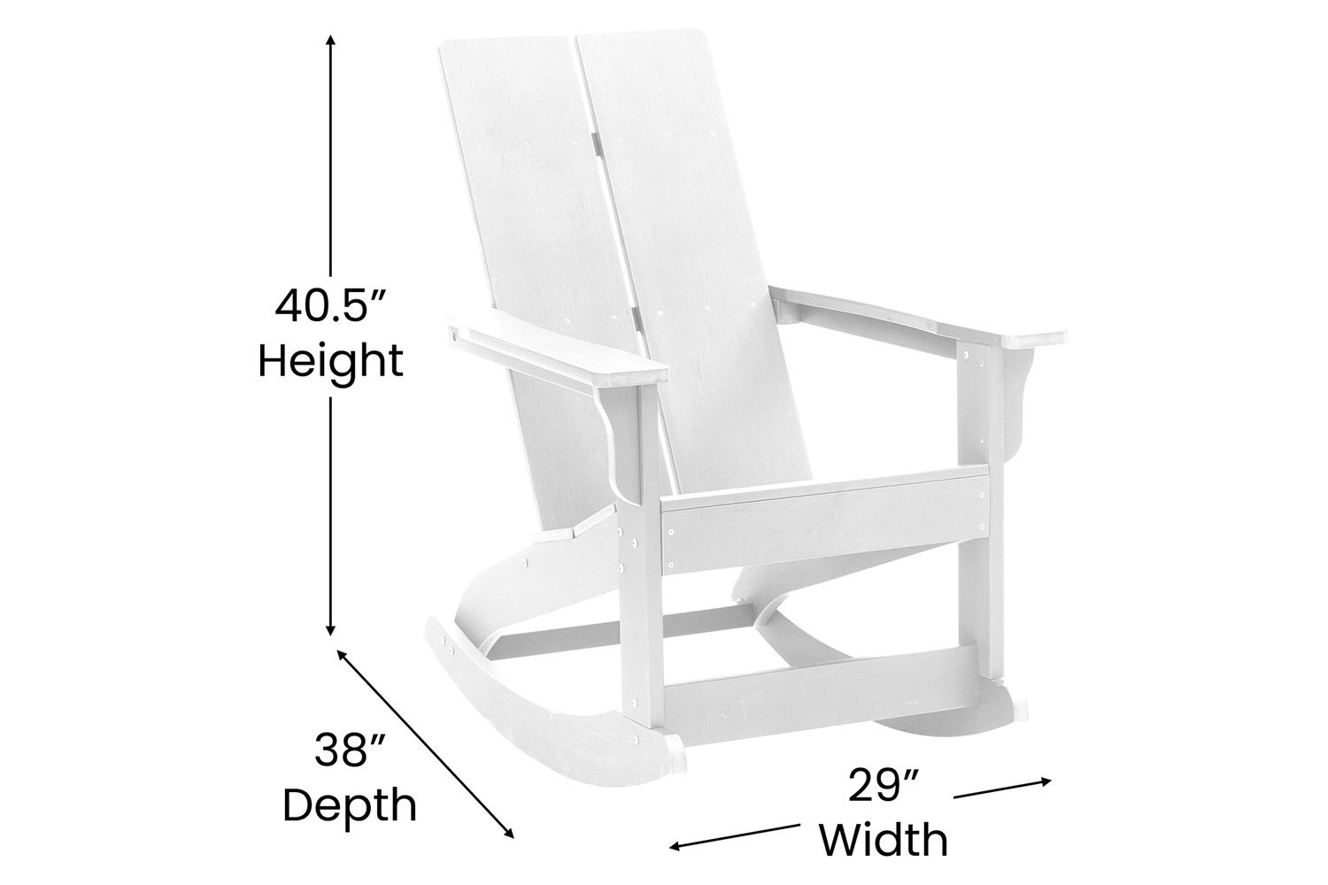 BLNK Finn Commercial All-Weather Poly Resin 2-Slat Rocking Adirondack Chairs with Matching Side Table Set of 2 - White