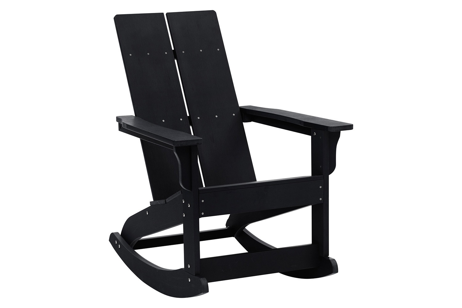 BLNK Finn Commercial All-Weather Poly Resin 2-Slat Rocking Adirondack Chair with Rust Resistant Stainless Steel Hardware - Black