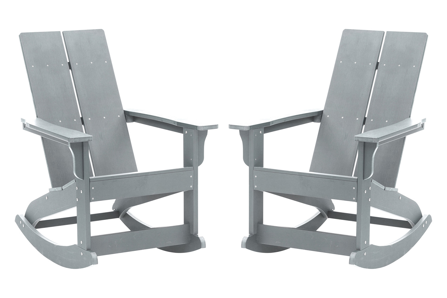 BLNK Finn Commercial All-Weather Poly Resin 2-Slat Rocking Adirondack Chair with Rust Resistant Stainless Steel Hardware Set of 2 - Gray