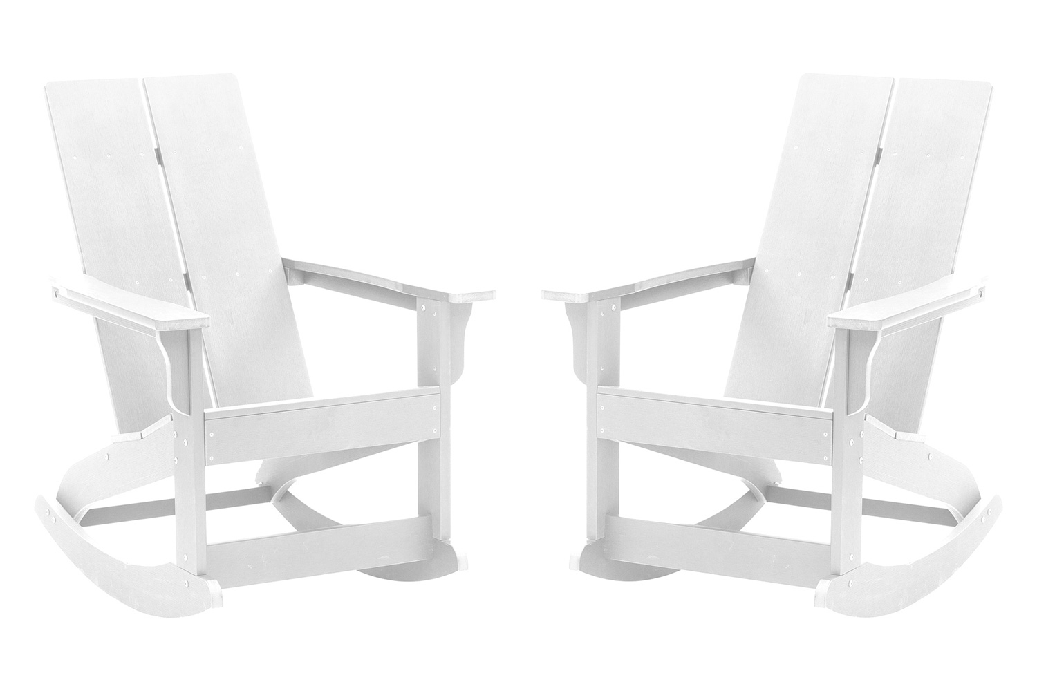 BLNK Finn Commercial All-Weather Poly Resin 2-Slat Rocking Adirondack Chair with Rust Resistant Stainless Steel Hardware Set of 2 - White