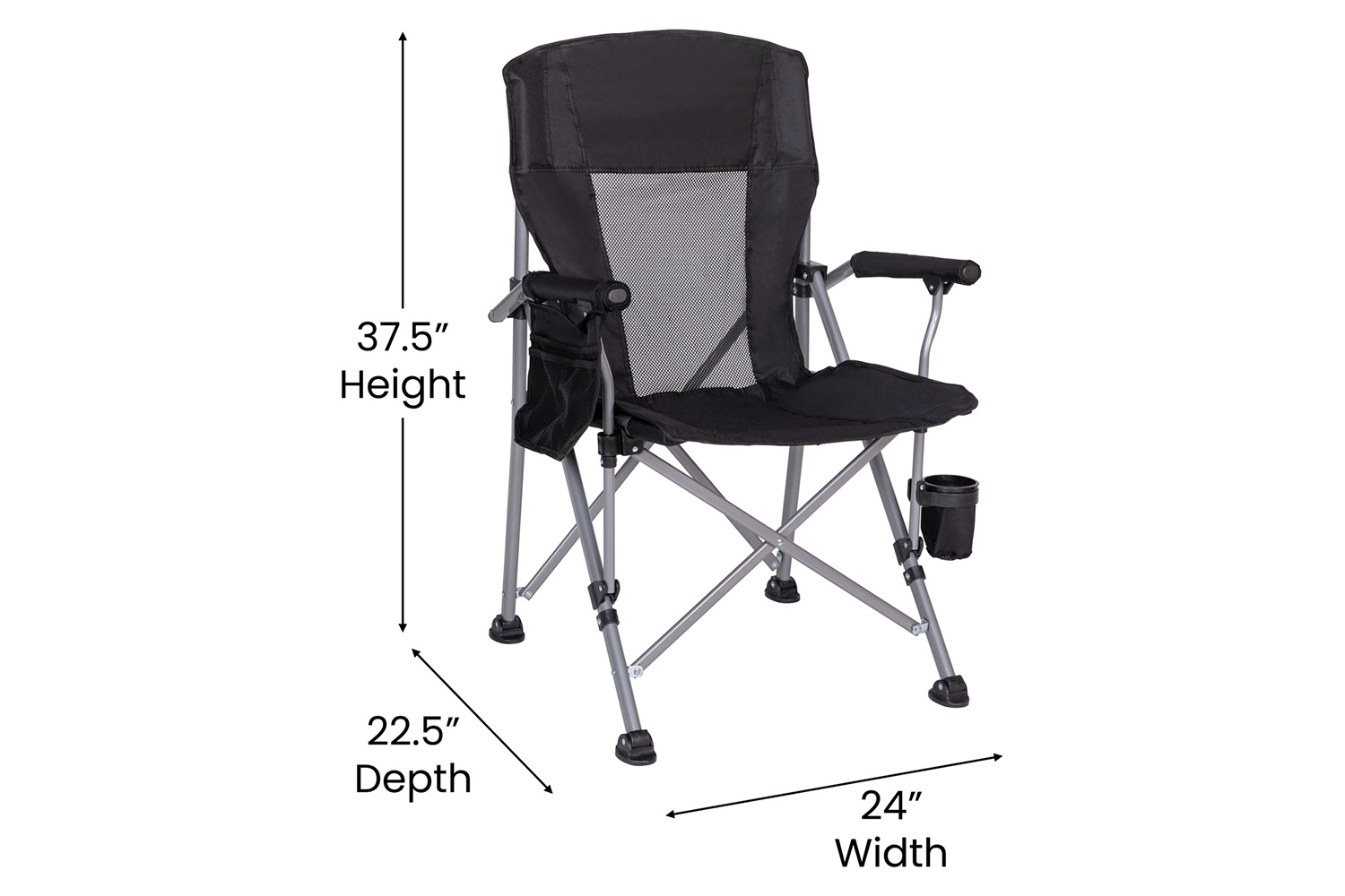 BLNK High Back Folding Heavy Duty Portable Camping Chair with Padded Arms, Cup Holder, Storage Pouch and Extra Wide Carry Bag - Black/Gray