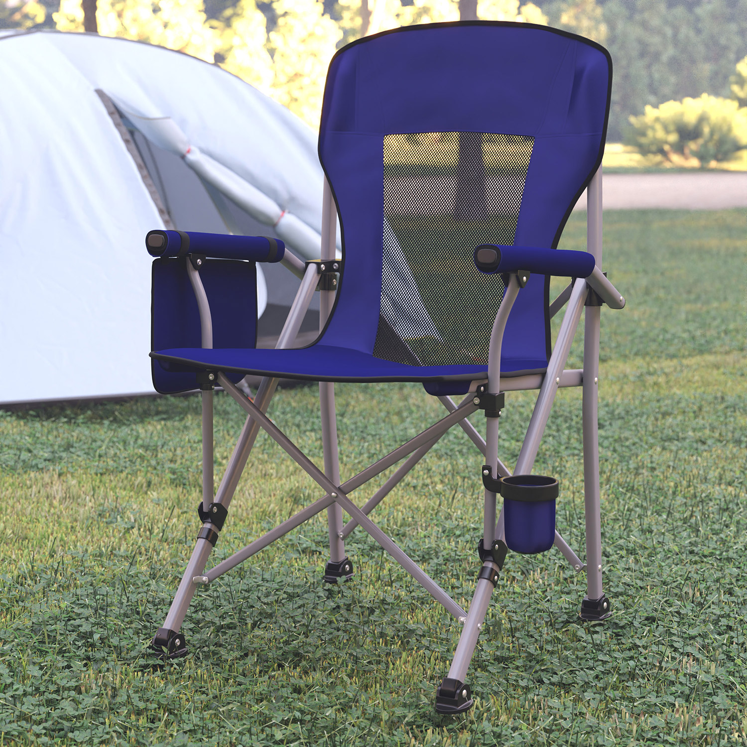 BLNK High Back Folding Heavy Duty Portable Camping Chair with Padded Arms, Cup Holder, Storage Pouch and Extra Wide Carry Bag