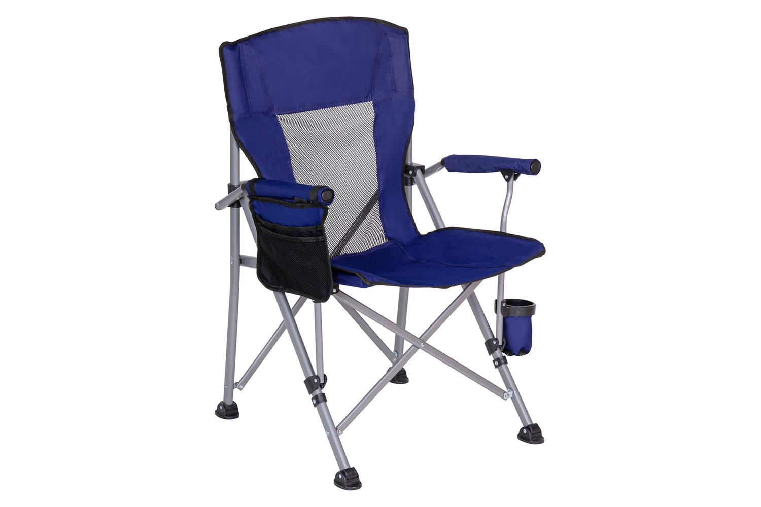 BLNK High Back Folding Heavy Duty Portable Camping Chair with Padded Arms, Cup Holder, Storage Pouch and Extra Wide Carry Bag - Blue/Gray