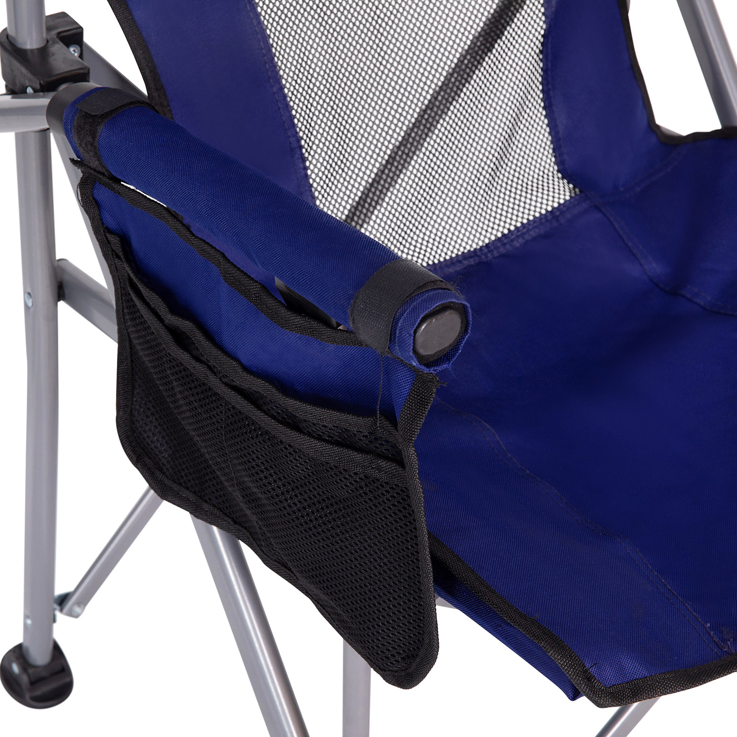 BLNK High Back Folding Heavy Duty Portable Camping Chair with Padded Arms, Cup Holder, Storage Pouch and Extra Wide Carry Bag - Blue/Gray