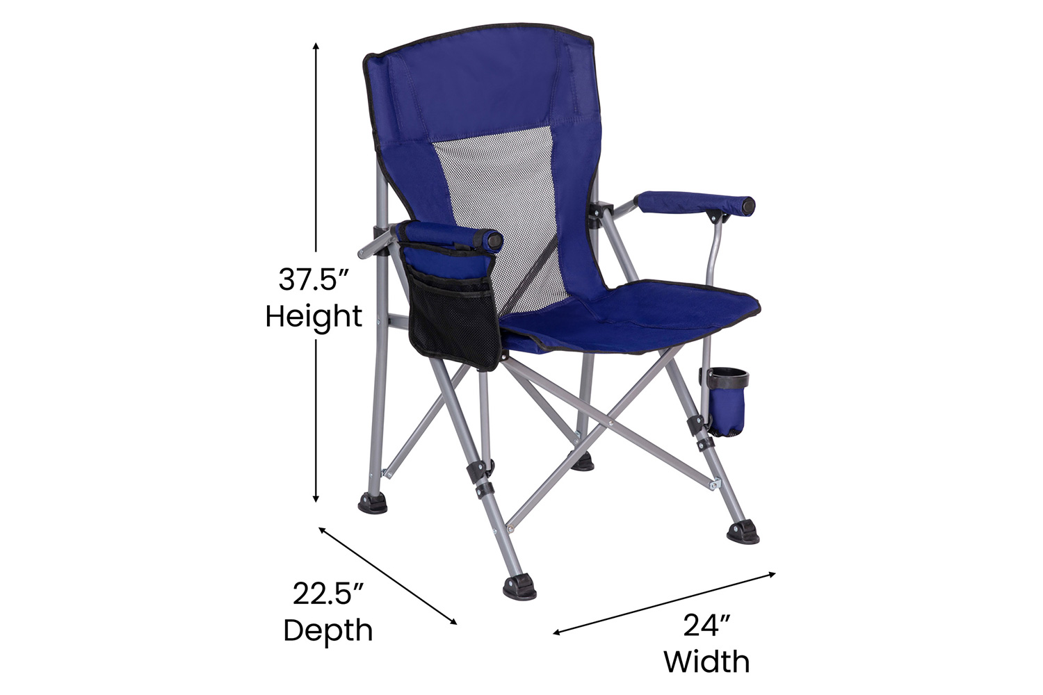 BLNK High Back Folding Heavy Duty Portable Camping Chair with Padded Arms, Cup Holder, Storage Pouch and Extra Wide Carry Bag - Blue/Gray