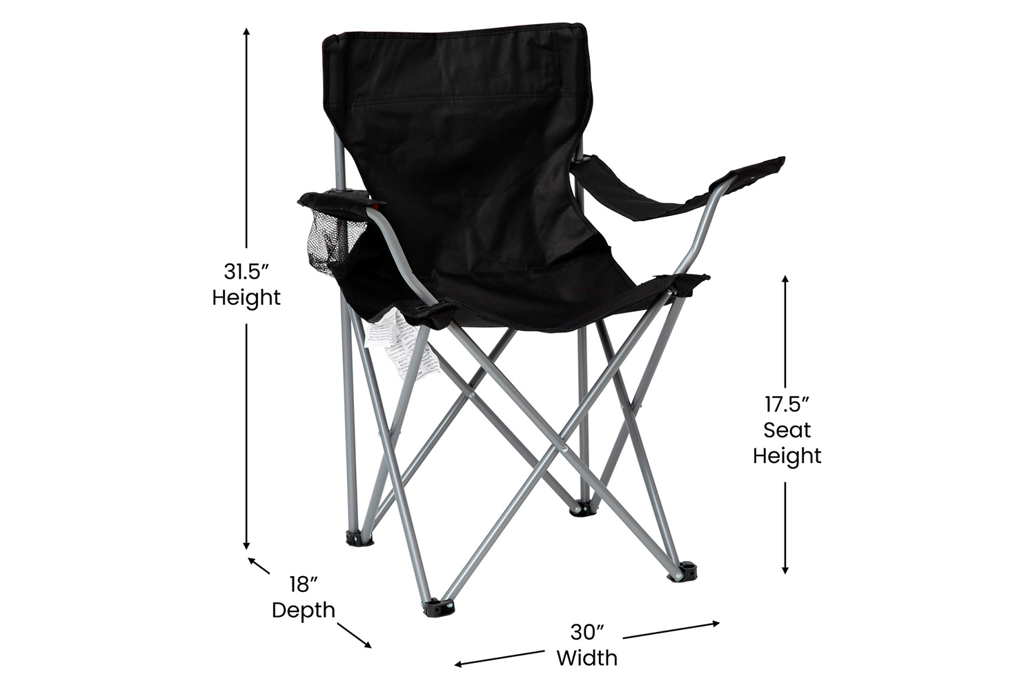 BLNK Quad Folding Camping and Sports Chair with Armrest Cupholder - Black