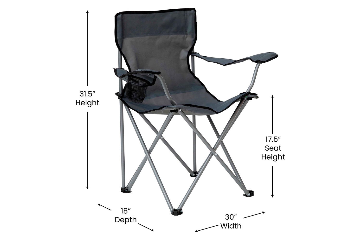 BLNK Quad Folding Camping and Sports Chair with Armrest Cupholder - Gray