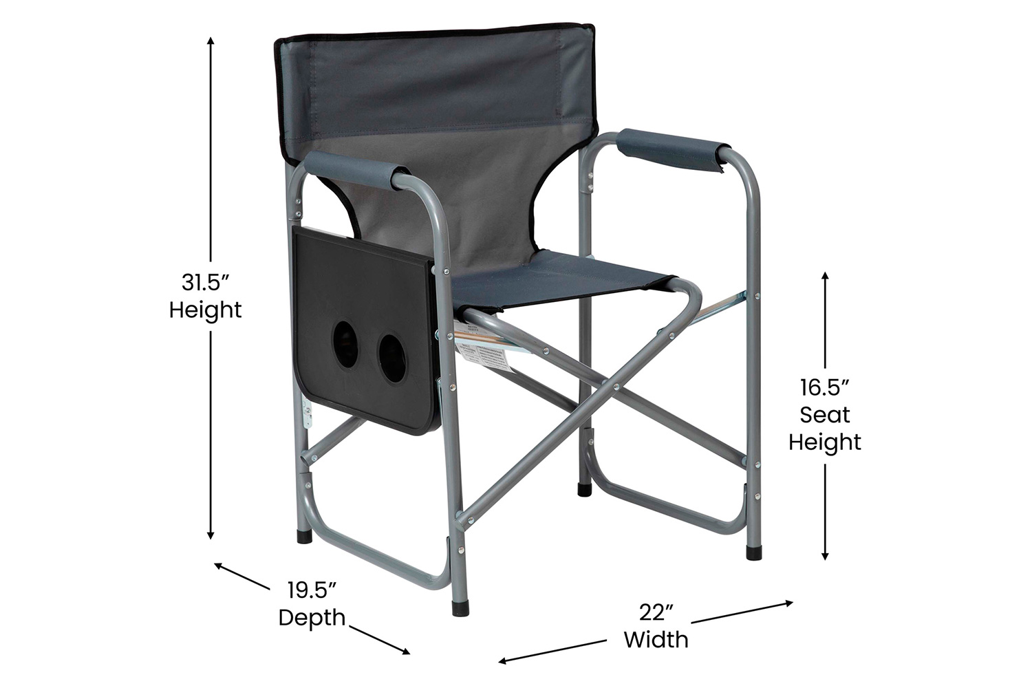 BLNK Benjamin Folding Director's Camping Chair with Side Table and Cup Holder - Gray