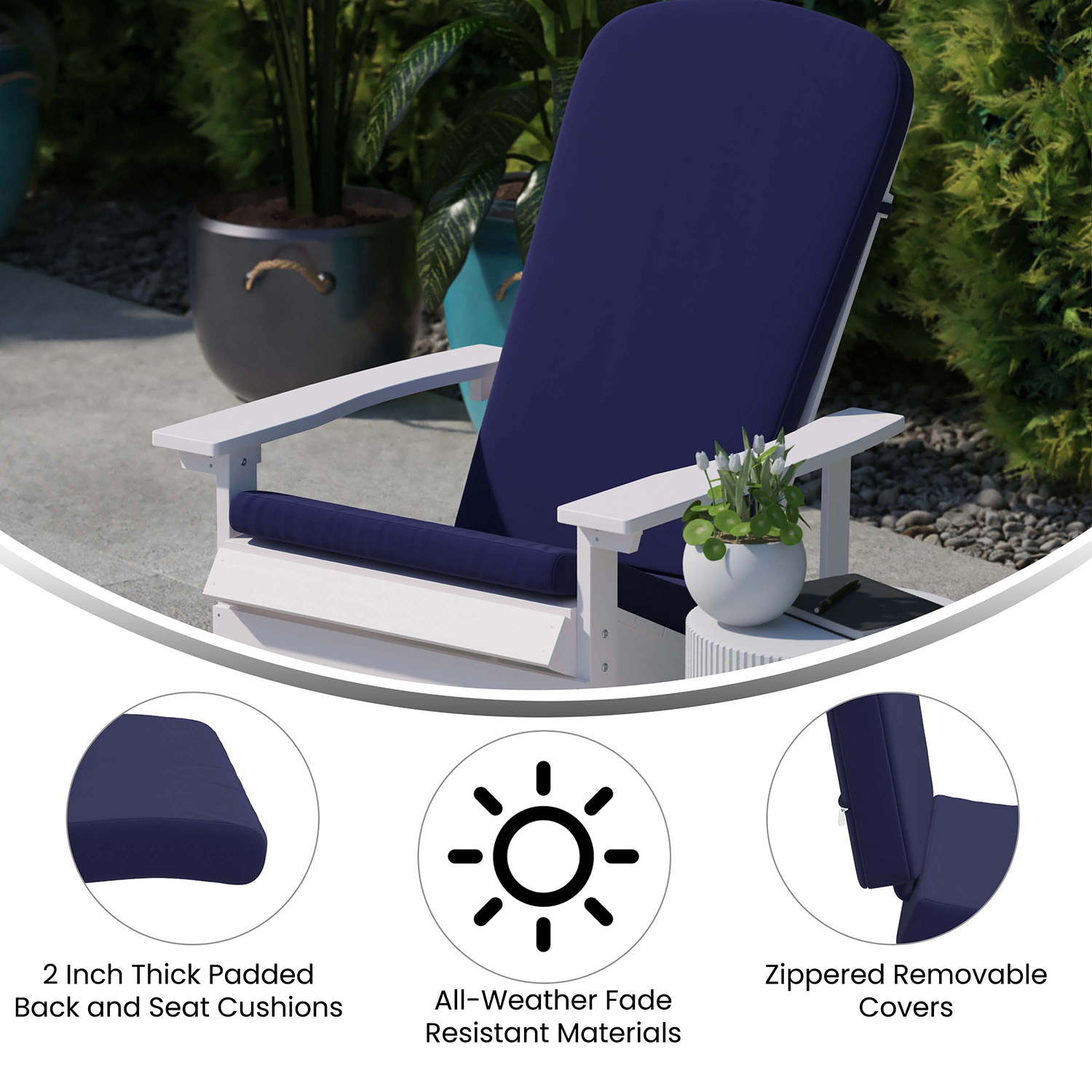 BLNK Charlestown All-Weather Indoor-Outdoor High Back Adirondack Chair Cushions Set of 2 - Blue