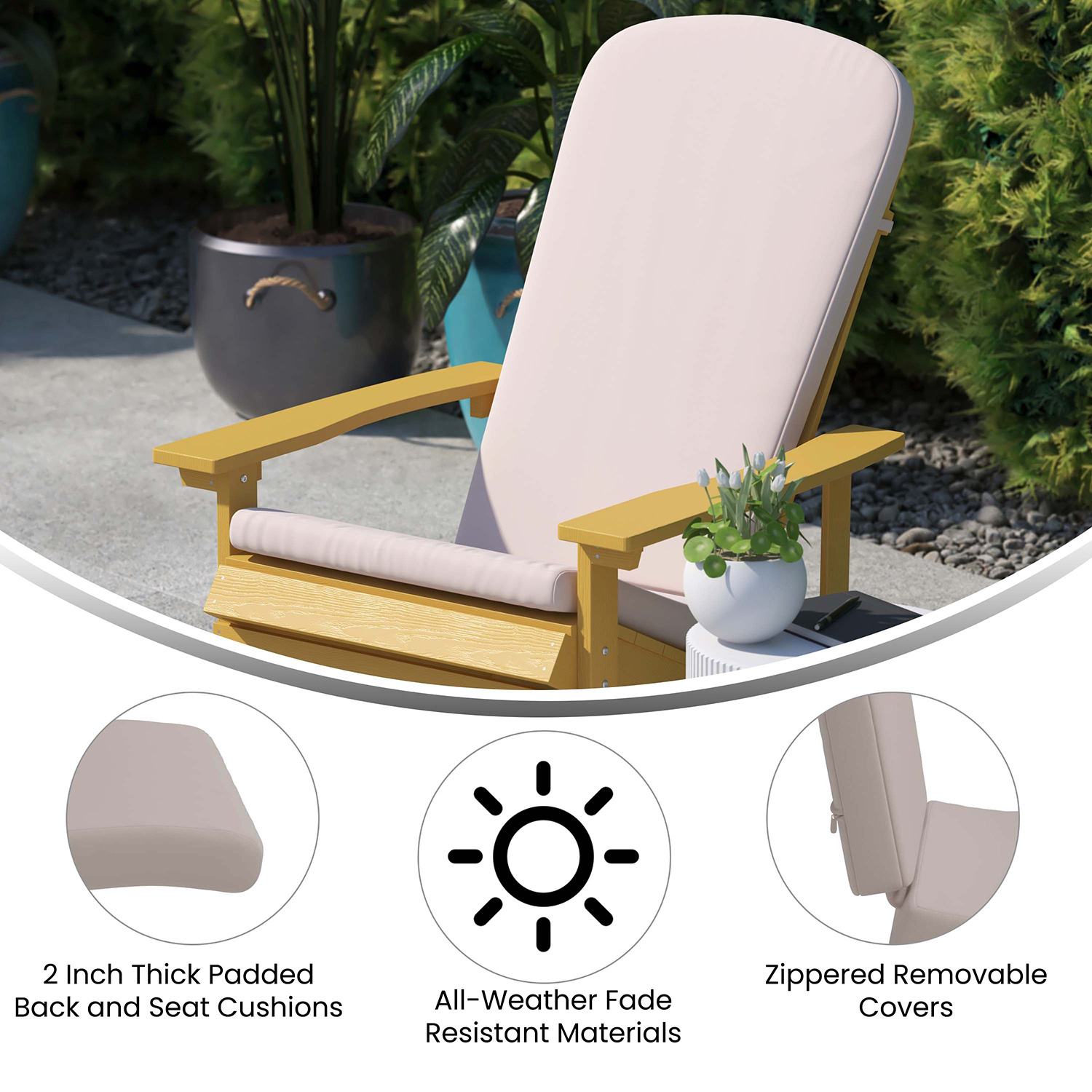 BLNK Charlestown All-Weather Indoor-Outdoor High Back Adirondack Chair Cushions Set of 2 - Cream