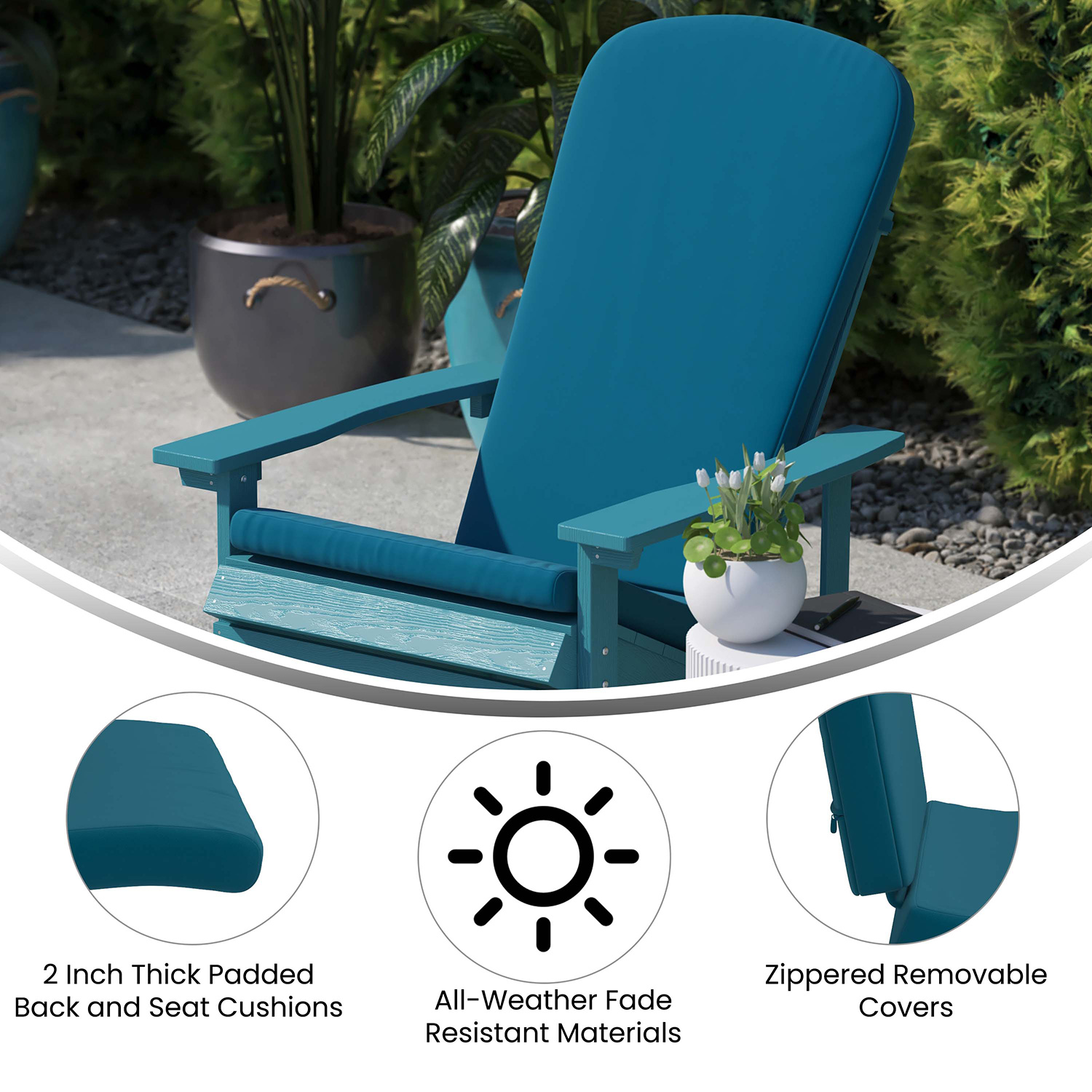 BLNK Charlestown All-Weather Indoor-Outdoor High Back Adirondack Chair Cushions Set of 2 - Teal