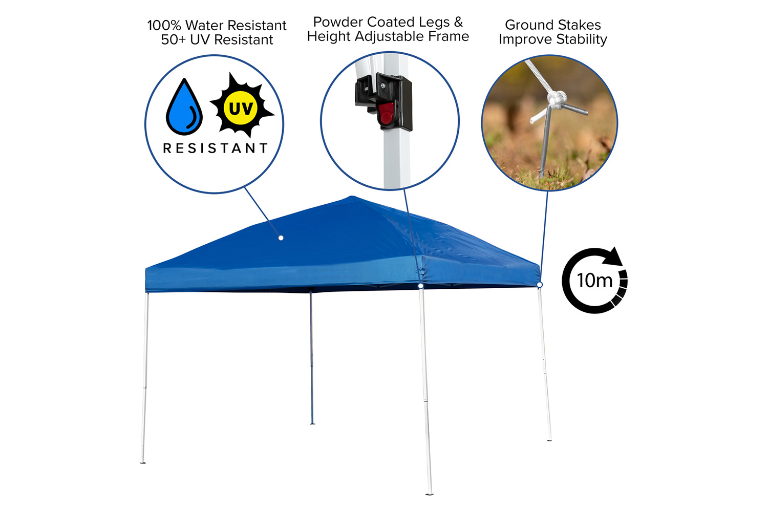 BLNK Harris Outdoor Pop Up Event Slanted Leg Canopy Tent with Carry Bag - Blue, 10'W x 10'L