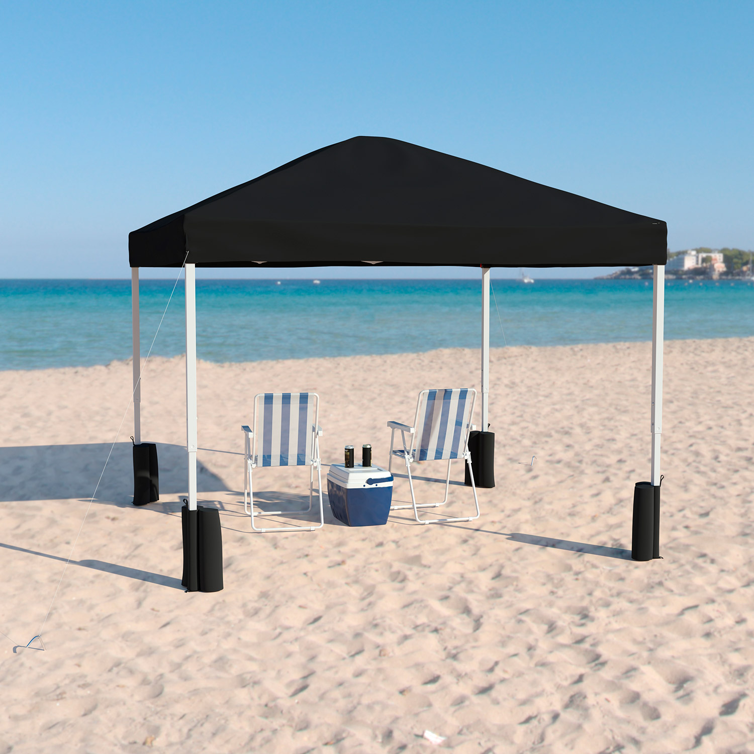 BLNK Harris Pop Up Event Straight Leg Canopy Tent with Sandbags and Wheeled Case - Black