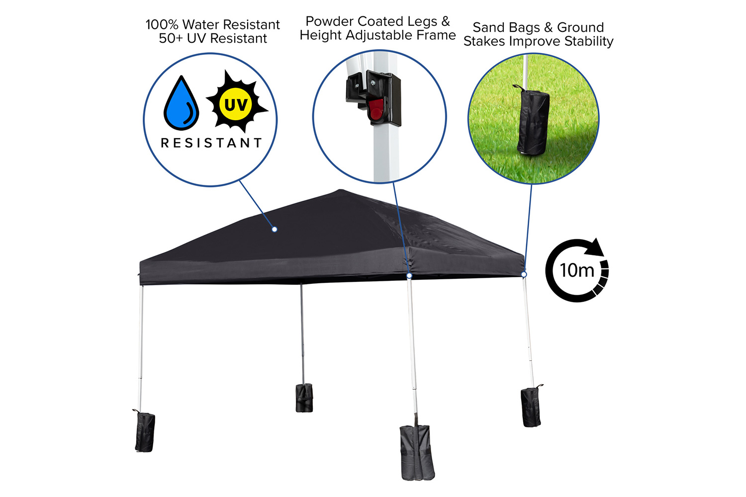 BLNK Harris Pop Up Event Straight Leg Canopy Tent with Sandbags and Wheeled Case - Black