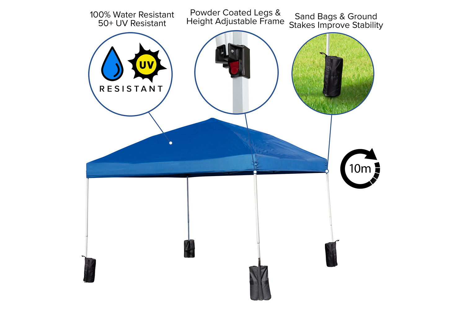 BLNK Harris Pop Up Event Straight Leg Canopy Tent with Sandbags and Wheeled Case - Blue