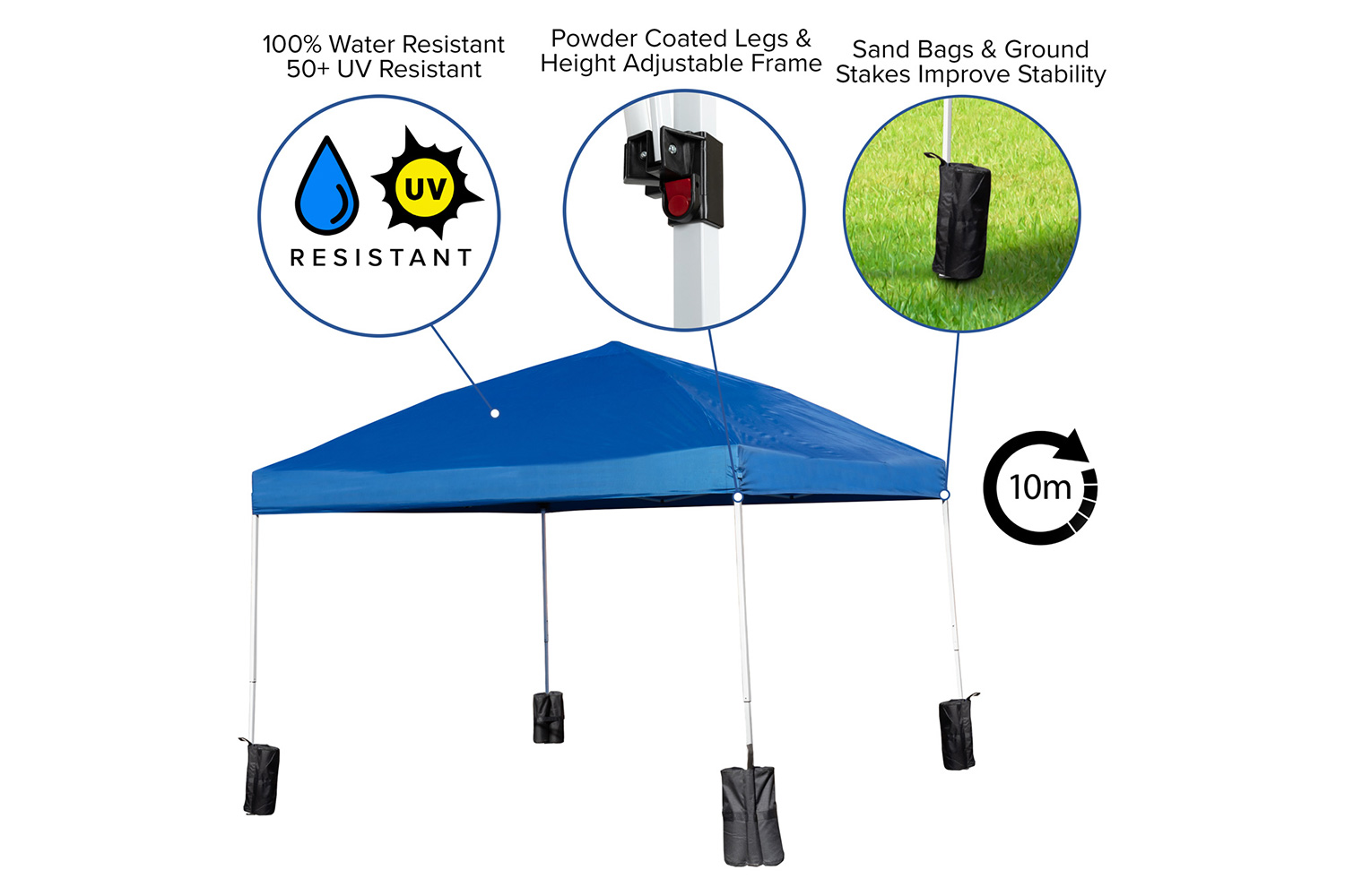 BLNK Harris Pop Up Event Canopy Tent with Wheeled Case and Folding Bench Set - Blue