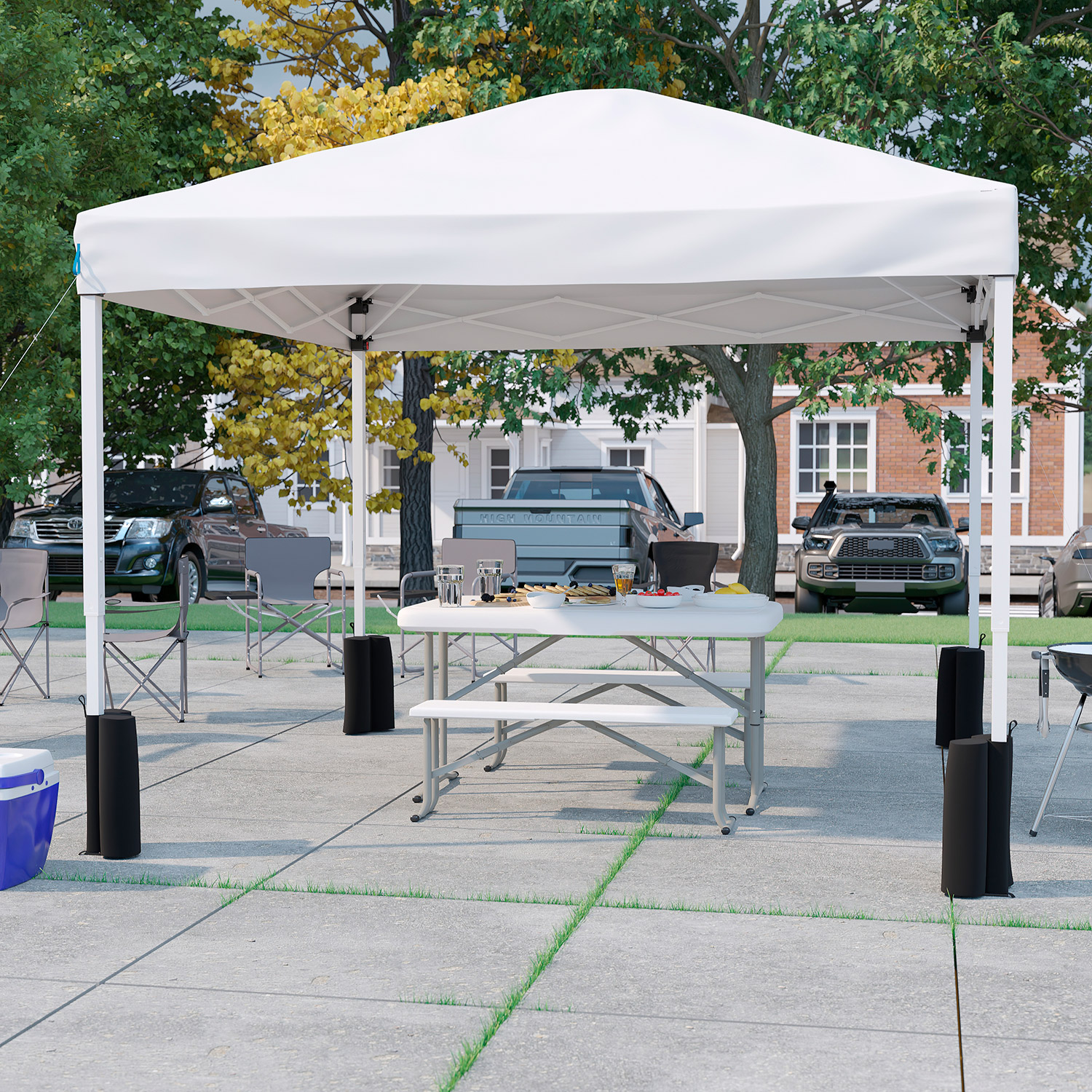 BLNK Harris Pop Up Event Canopy Tent with Wheeled Case and Folding Bench Set