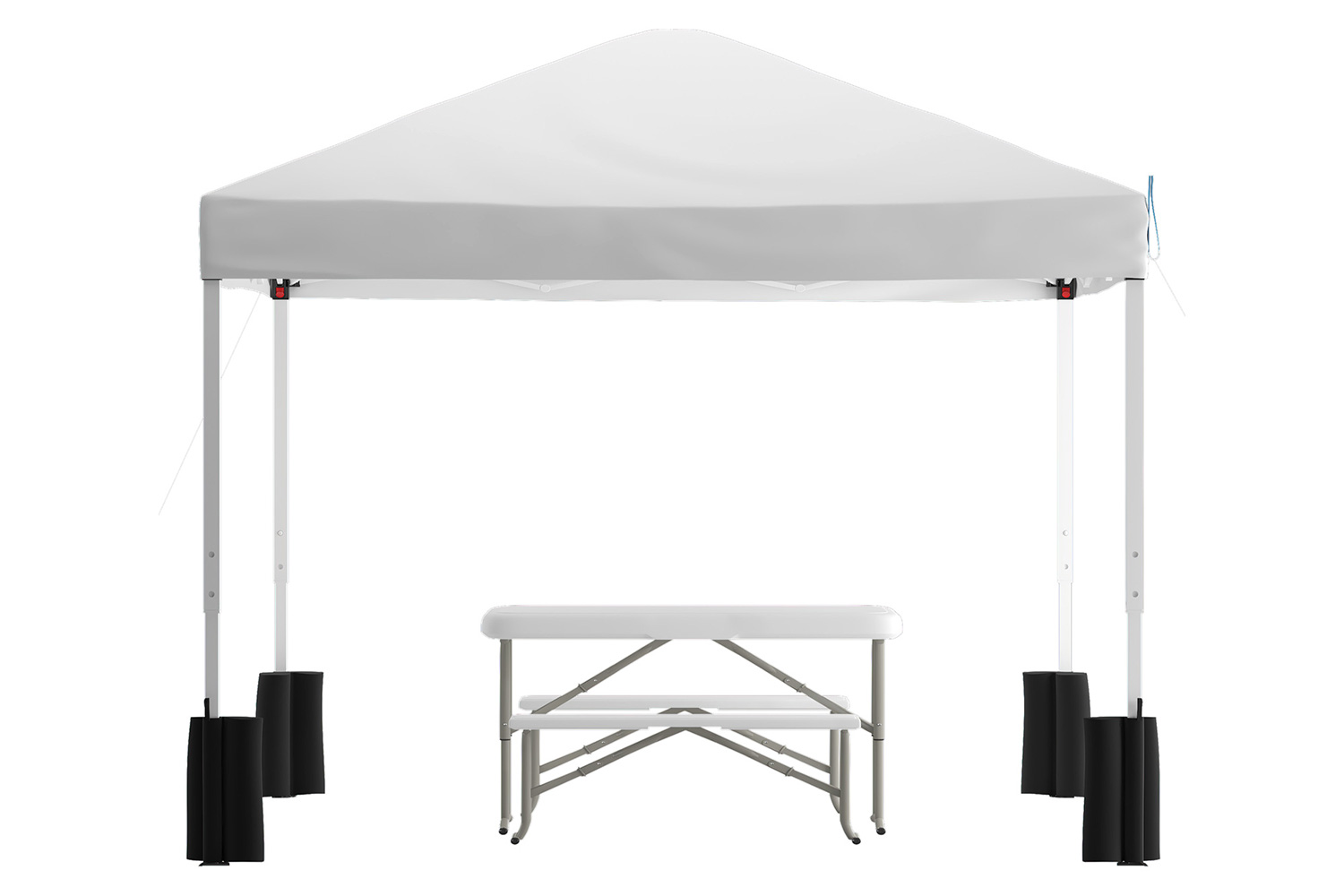 BLNK Harris Pop Up Event Canopy Tent with Wheeled Case and Folding Bench Set - White