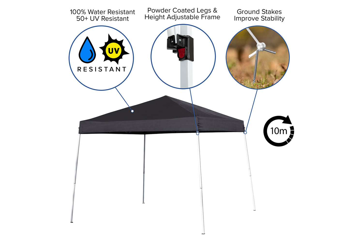 BLNK Harris Outdoor Pop Up Event Slanted Leg Canopy Tent with Carry Bag - Black, 8'W x 8'L